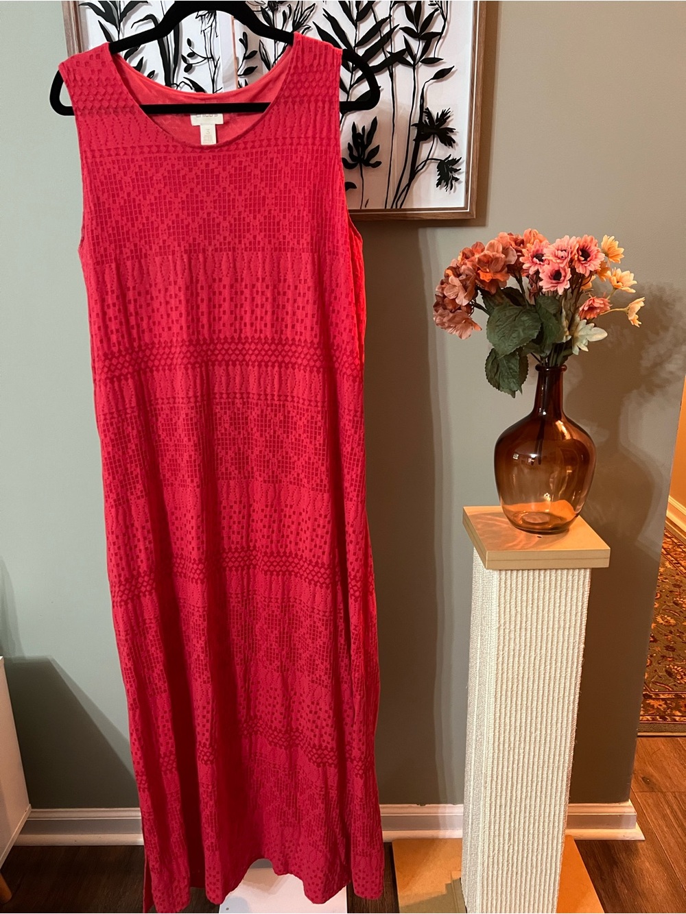 Chico’s Hot Pink Red Sleeveless Eyelet Cotton Blend Maxi Dress Size 3